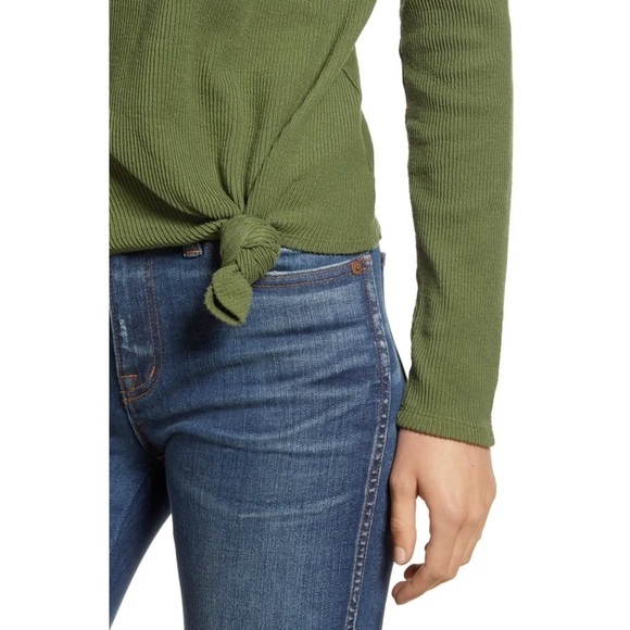 Madewell Top Elwood Knot Front Long Sleeve Jacquard Palm Tree Green XXL NWOT - Picture 2 of 13